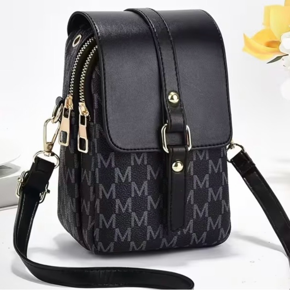 Black Monogram Crossbody Bag with Gold Hardware